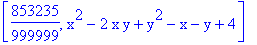 [853235/999999, x^2-2*x*y+y^2-x-y+4]